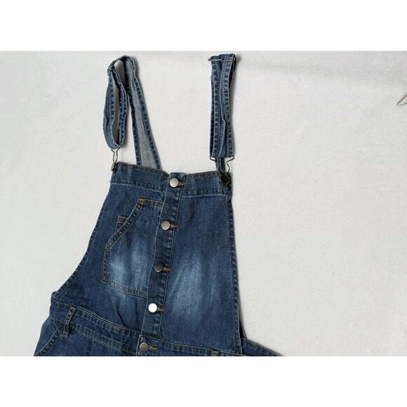 FOREVER 21 Bib Overalls Sz 28 Button Up Blue Medium Wash Denim Distressed Y2k - Picture 4 of 14